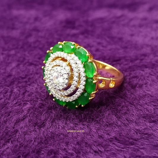 AD CZ Adjustable Finger Ring Green Stone Gold Plating by Enava Ring Enava Jewels.