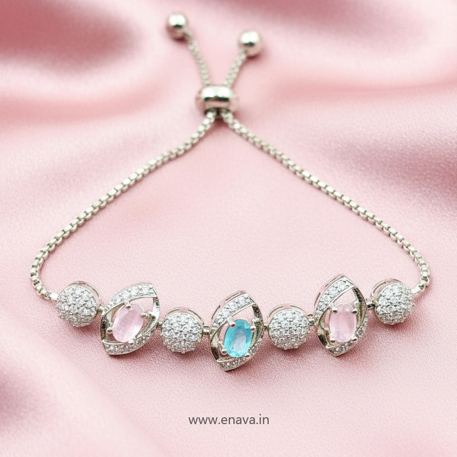 AD CZ Adjustable 2 Color Bracelet with Rhodium Plating ADBT21002 By Enava