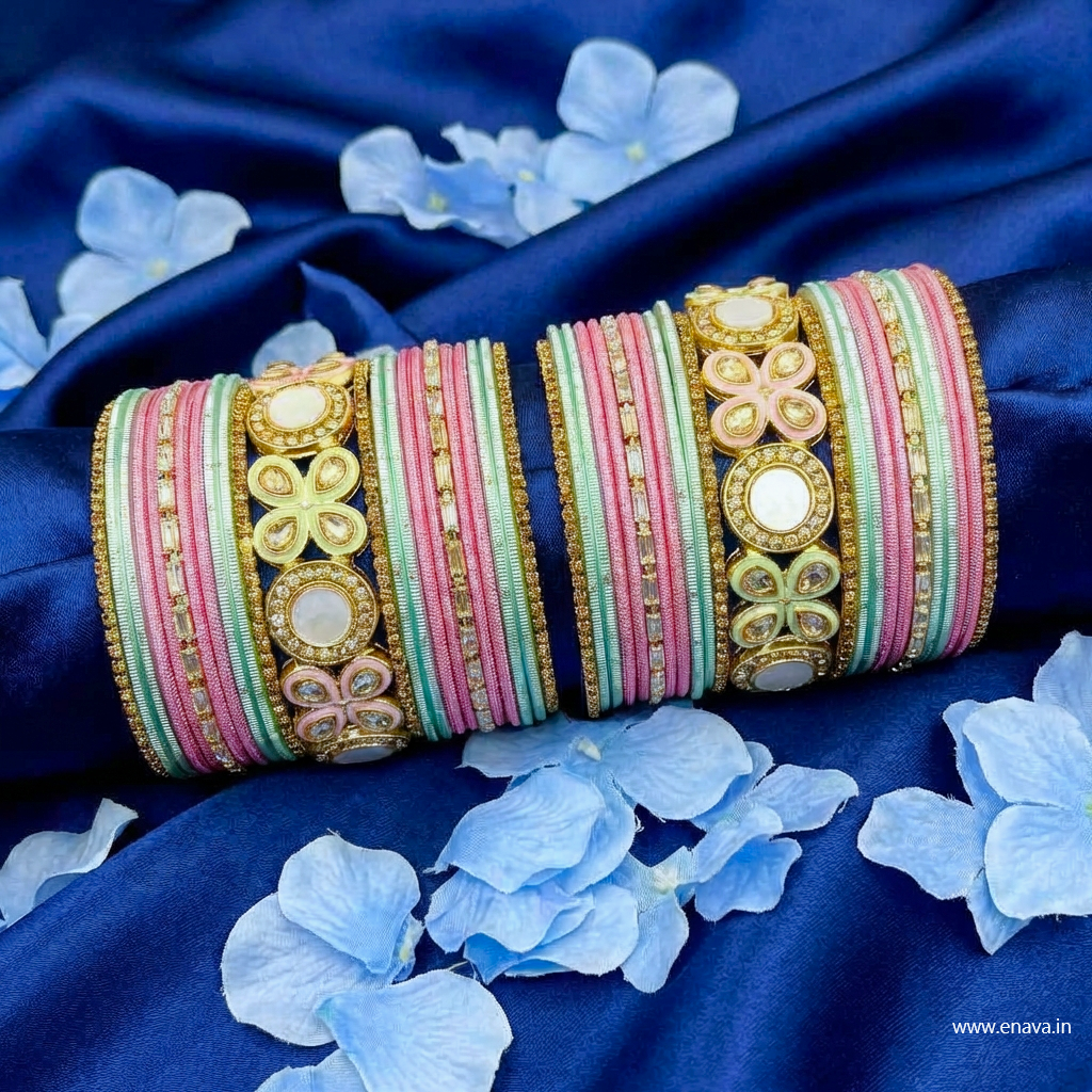 AD CZ Enamel Stone Pastel Color Designer Bangles Set by Enava