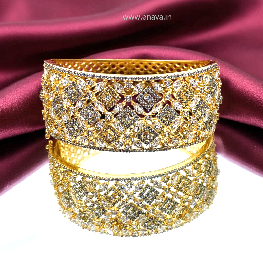 AD CZ Openable Stone Kada with golden Plating ADBT21008 By Enava