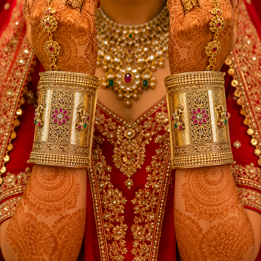 Rajwadi Padamlakshmi Broad Peacock Kundan Kada Bangles by Enava