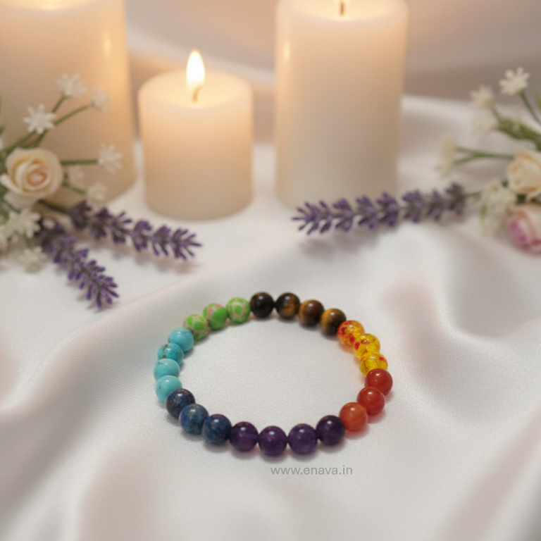 7 Chakra 8mm Healing Crystal Beads Bracelet for Reiki, Meditation, and Anxiety Relief | Amethyst, Lapis Lazuli, Sodalite, Green Aventurine, Tiger Eye, Carnelian, and Red Jasper by Enava Gems Bracelet Enava Jewels.
