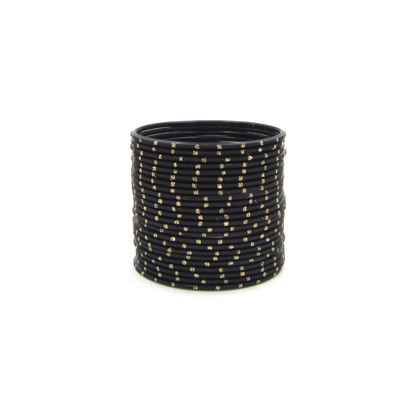 Glitter Black Metal 24 Bangles by ENAVA – Black Plain Designer Aluminum Bangles Set with Glitter Detailing and Smooth Finish, Elegant Traditional Fashion Bangles for Women, 24 Bangles Pack