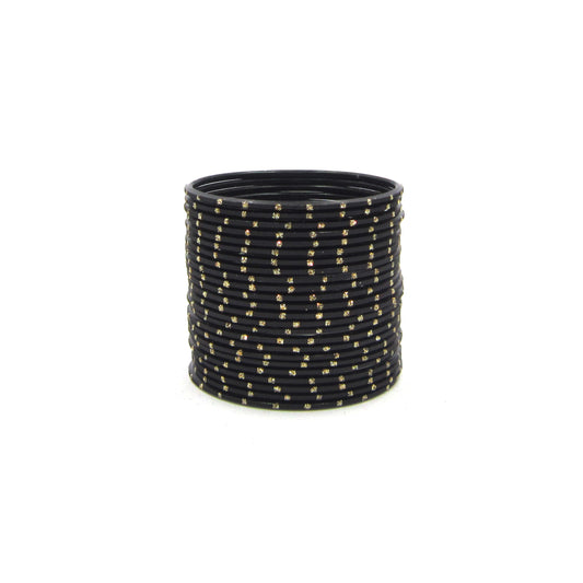 Glitter Black Metal 24 Bangles by ENAVA – Black Plain Designer Aluminum Bangles Set with Glitter Detailing and Smooth Finish, Elegant Traditional Fashion Bangles for Women, 24 Bangles Pack