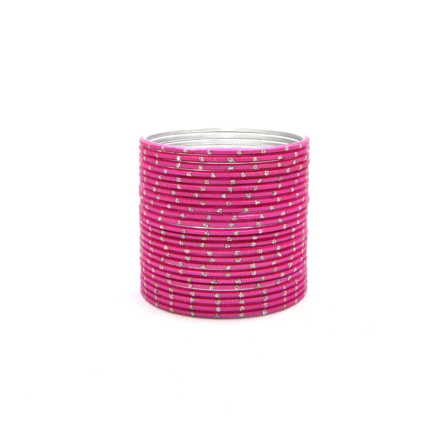 Glitter Gajari Metal 24 Bangles by ENAVA – Gajari Pink Plain Designer Aluminum Bangles Set with Glitter Detailing and Smooth Finish, Traditional Festive Bangles for Women, 24 Bangles Pack