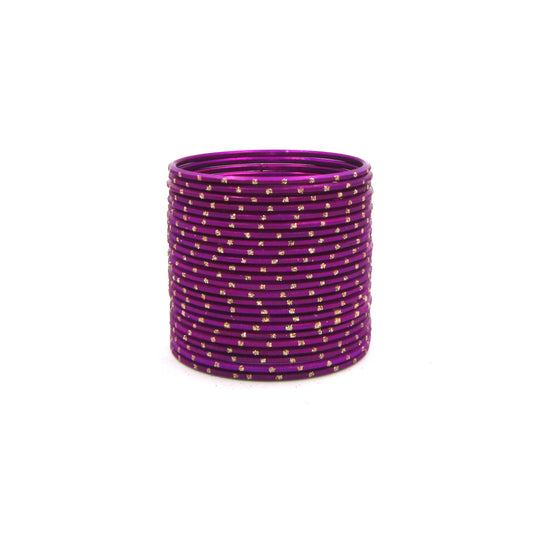 Glitter Magenta Metal 24 Bangles by ENAVA – Magenta Plain Designer Aluminum Bangles Set with Glitter Detailing and Smooth Finish, Traditional Festive Bangles for Women, 24 Bangles Pack