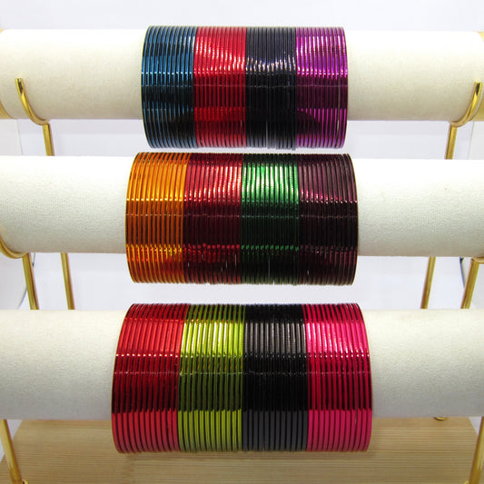 Glossy Dark Color Plus Size Metal Bangles Combo – 12 Colors (1 Dozen Each) by Enava