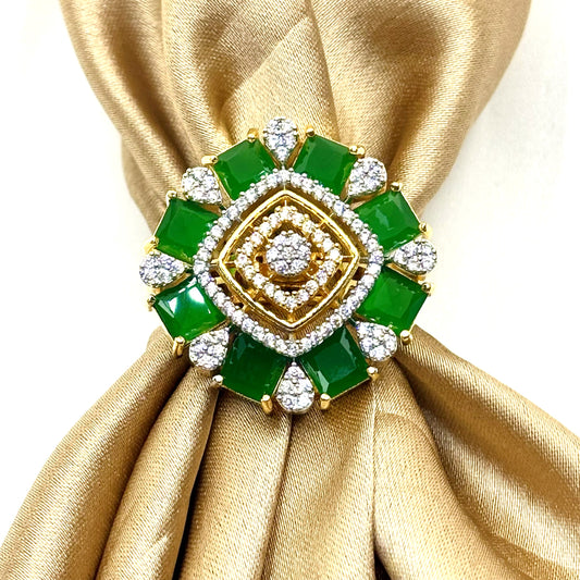 AD CZ Adjustable Finger Ring Emerald Green Gold Plating by Enava Ring Enava Jewels.