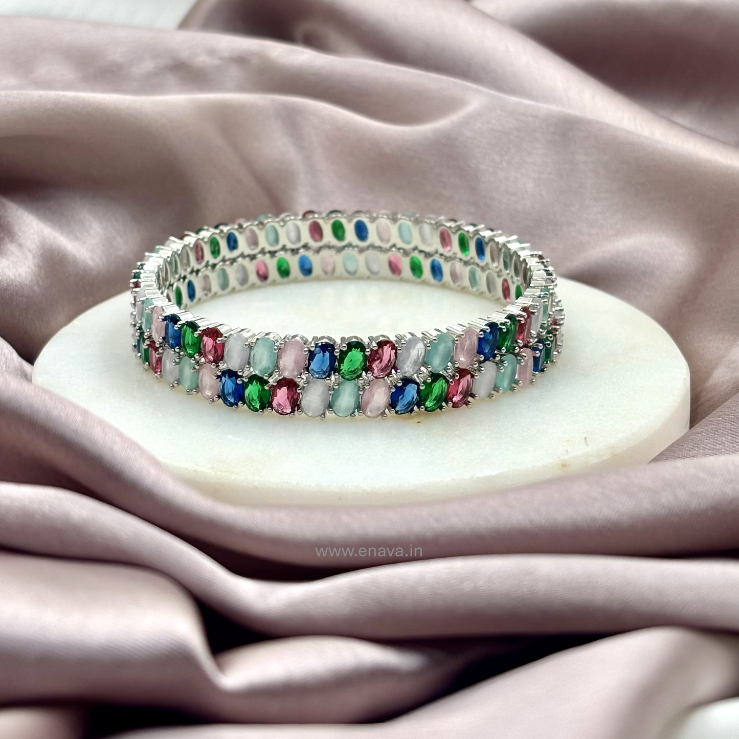 CZ Multicolor Stone Bangles with Rhodium Plating ADBG11001 by Enava