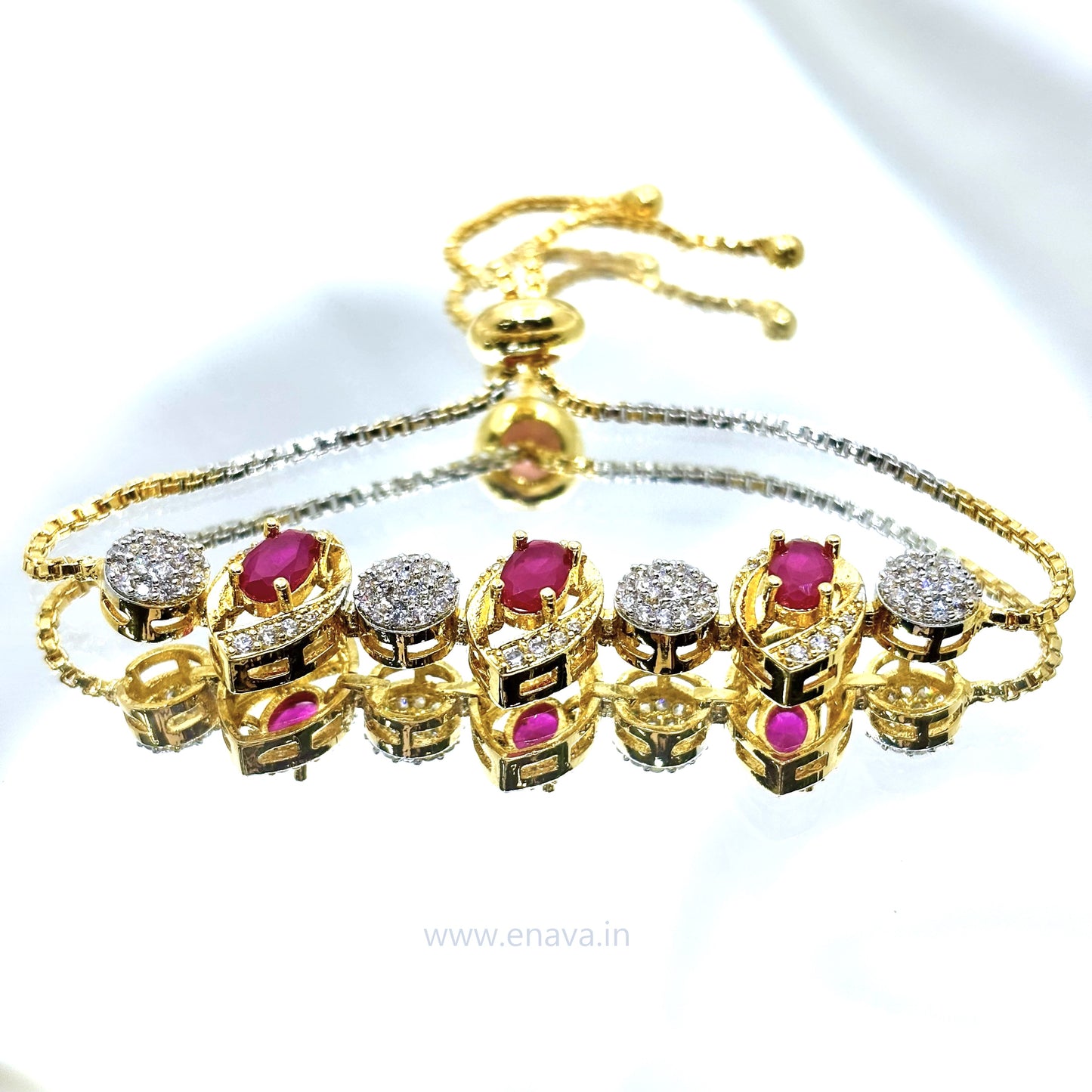 AD CZ Adjustable Ruby Bracelet with 2 Tone Plating ADBT21001 By Enava