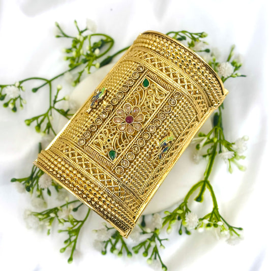 Rajwadi Peacock Stonework Kada Bangles by Enava