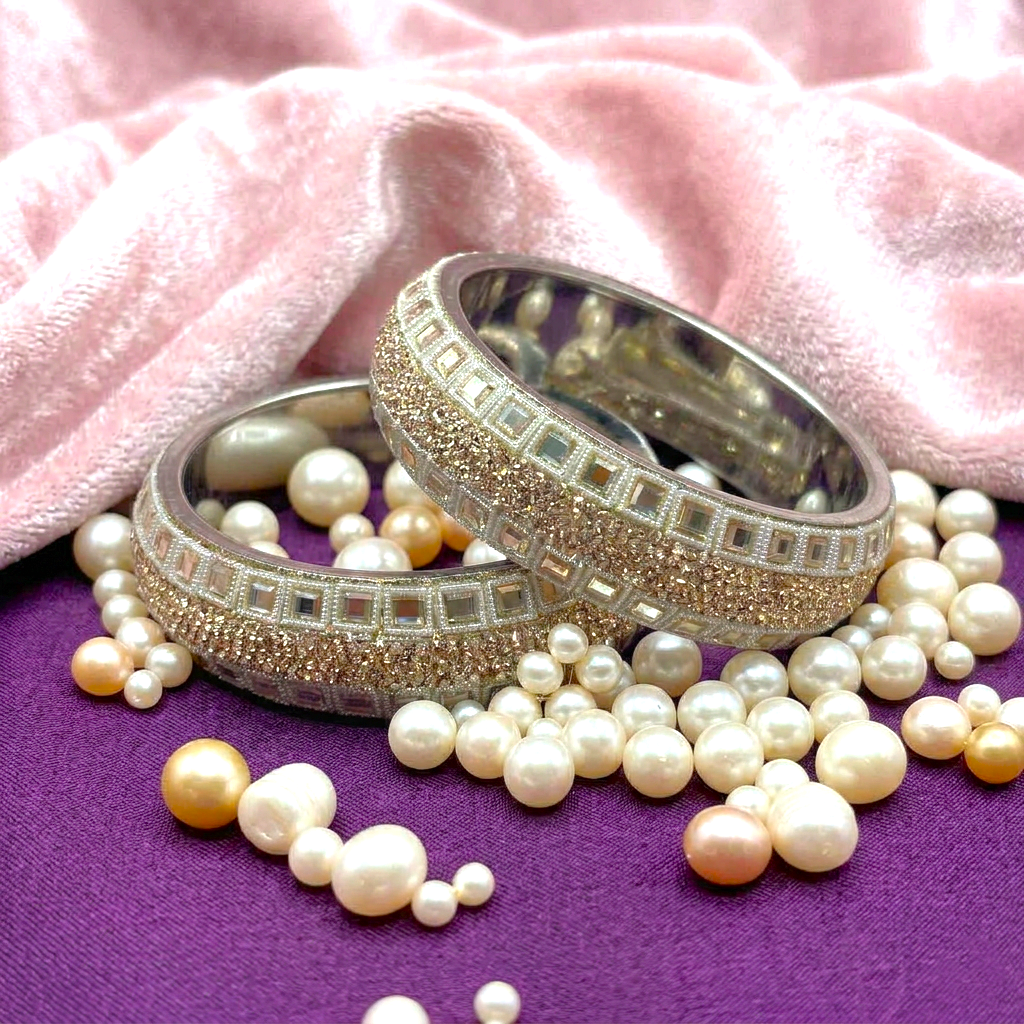 Ivory White Pearl & Kundan Stone Kada Bangles