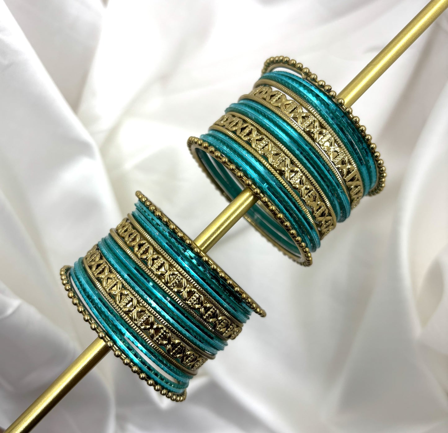 Kids Antique Gold & Peacock Green Color Metal Bangle Set by Enava