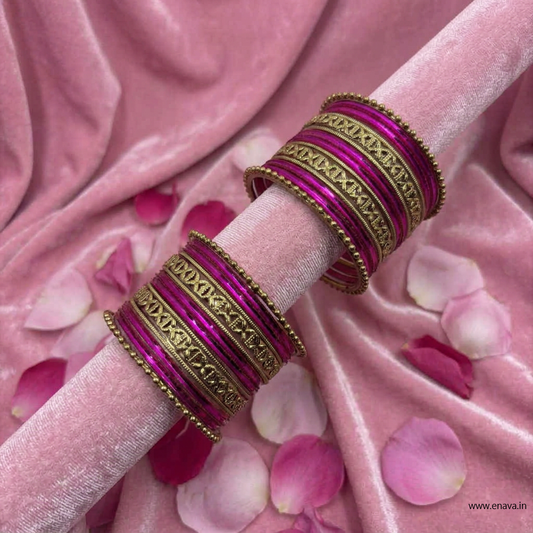 Kids Antique Gold & Pink Color Metal Bangle Set by Enava