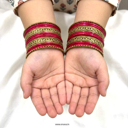 Kids Antique Gold & Red Color Metal Bangle Set