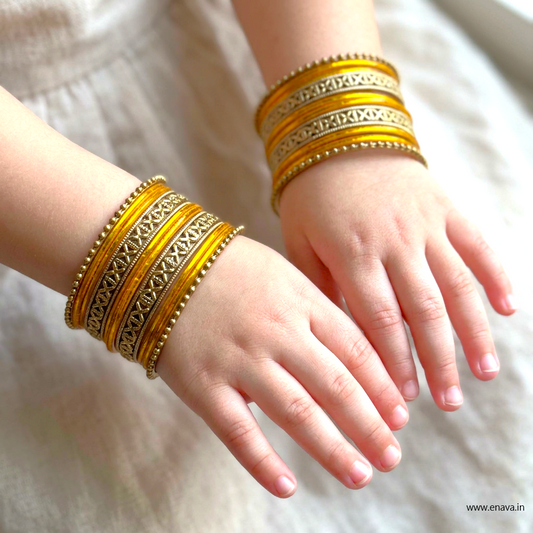 Kids Antique Gold & Yellow Color Metal Bangle Set