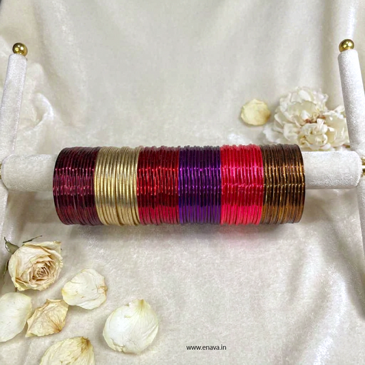 Kids 12 Multicolor Shiny Metal Bangles Combo Set by Enava