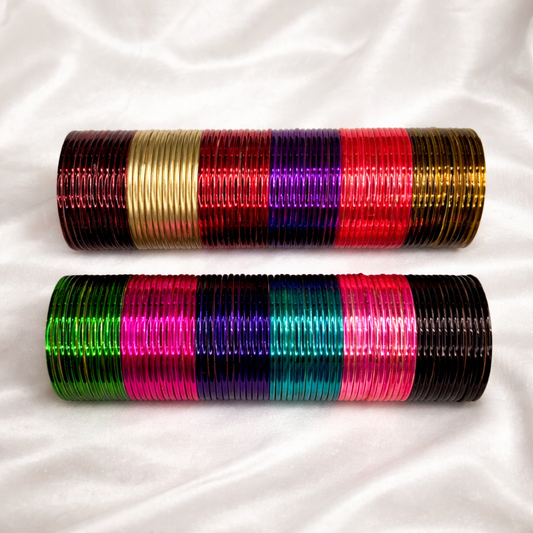 Kids 12 Multicolor Shiny Metal Bangles Combo Set