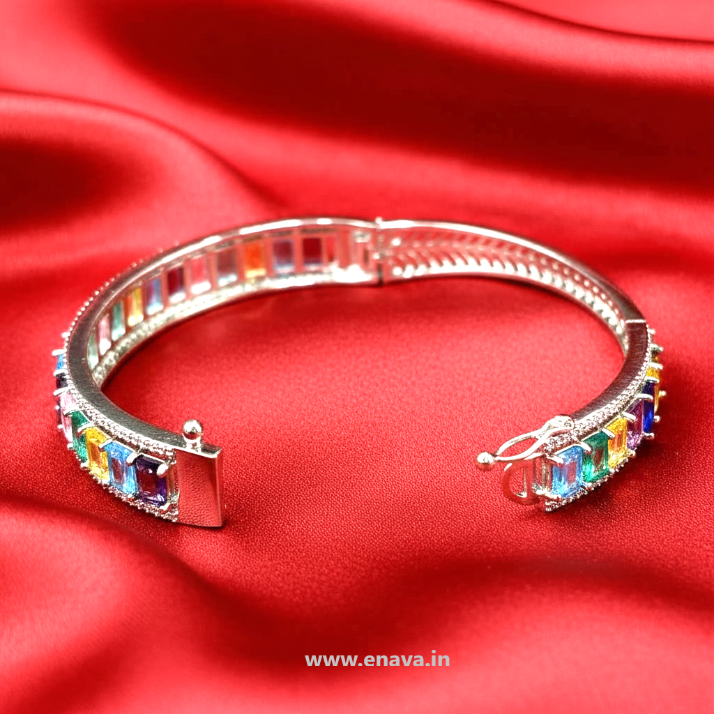 AD CZ Openable Multicolor Kada with Rhodium Plating ADBT21010 By Enava
