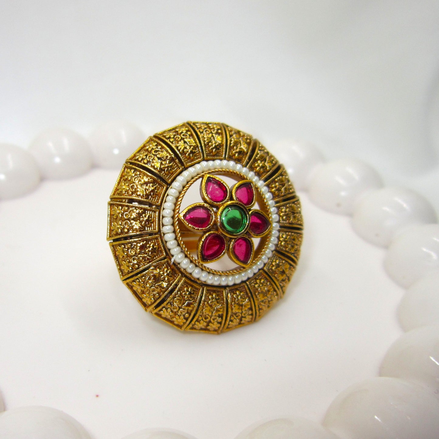 Pushpika Floral Antique Golden Ethnic Ring