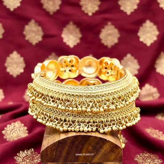 Rajwadi Ghungroo Flower Design Antique Gold Plated Bangles By Enava Bangle Enava Jewels.