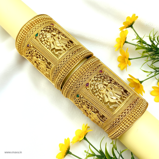 Temple Rajwadi Radha Krishna Patla Kada Gold Plated Bangles By Enava Bangle Enava Jewels.