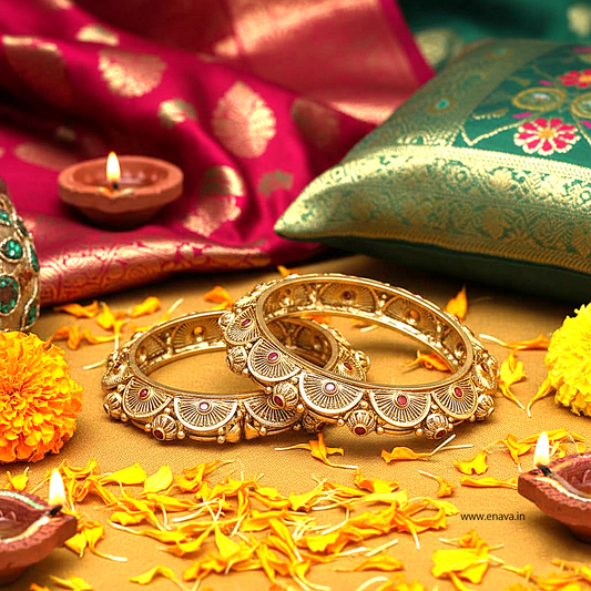 Rajwadi Pacheli Ruby Kemp Gold Plated Bangles By Enava Bangle Enava Jewels.