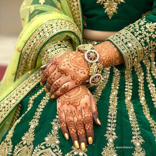 Rajwadi Peacock Pearl Flower Ruby Stone Gold Plated Bangles By Enava Bangle Enava Jewels.