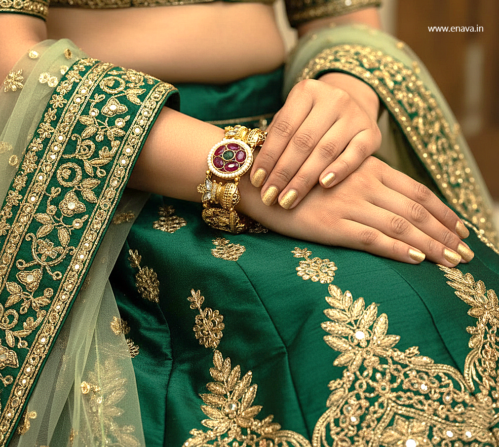 Rajwadi Radha Krishna Kalash Pearl Ruby Stone Bangles By Enava Bangle Enava Jewels.