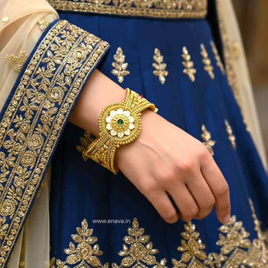 Rajwadi Unique Flower Design Kada Gold Plated Bangles By Enava Bangle Enava Jewels.