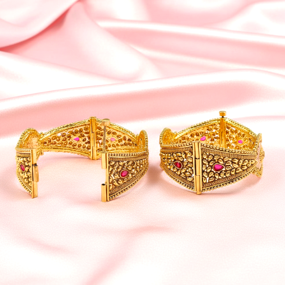 Rajwadi Unique Flower Design Kada Gold Plated Bangles By Enava Bangle Enava Jewels.