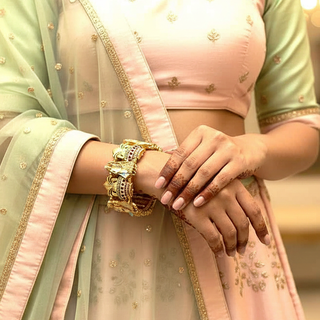 Rajwadi Dulha Dulhan Kalash Enamel Gold Plated Bangles by Enava Bangle Enava Jewels.