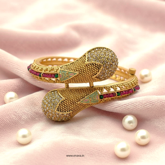 Rajwadi Ruby AD Floral Enamel Gold Plated Kada Bracelet by Enava Bracelet Enava Jewels.