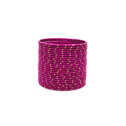 Glitter Rani Pink Metal 24 Bangles by Enava