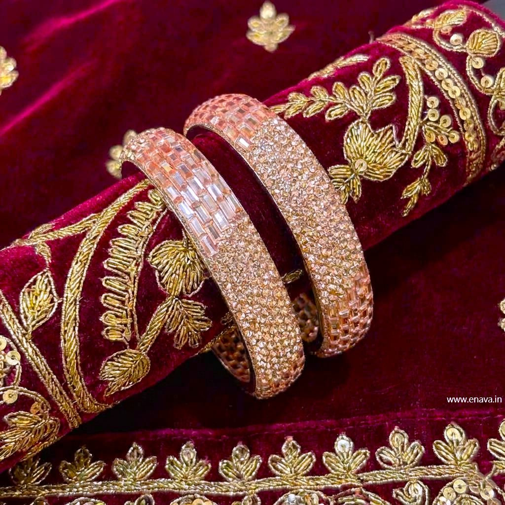 Rose Gold Sparkling Stone Kada Bangles by Enava