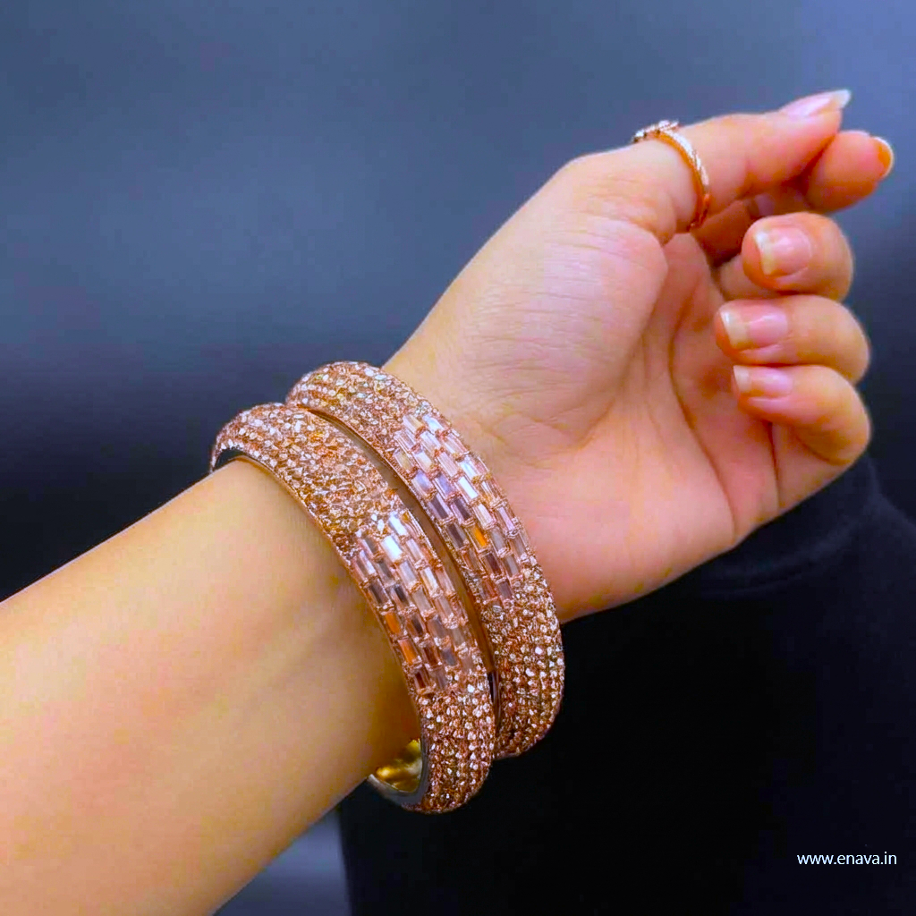 Rose Gold Sparkling Stone Kada Bangles