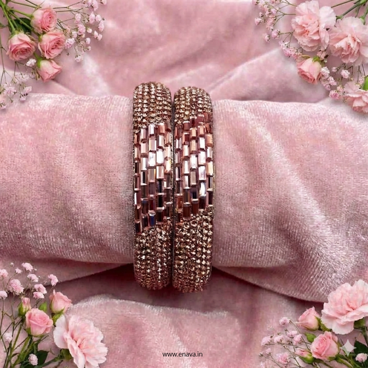 Rose Gold Sparkling Stone Kada Bangles by Enava