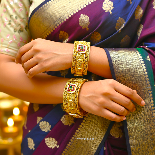 Rajwadi Kundan Pearl Royale Bangles by Enava