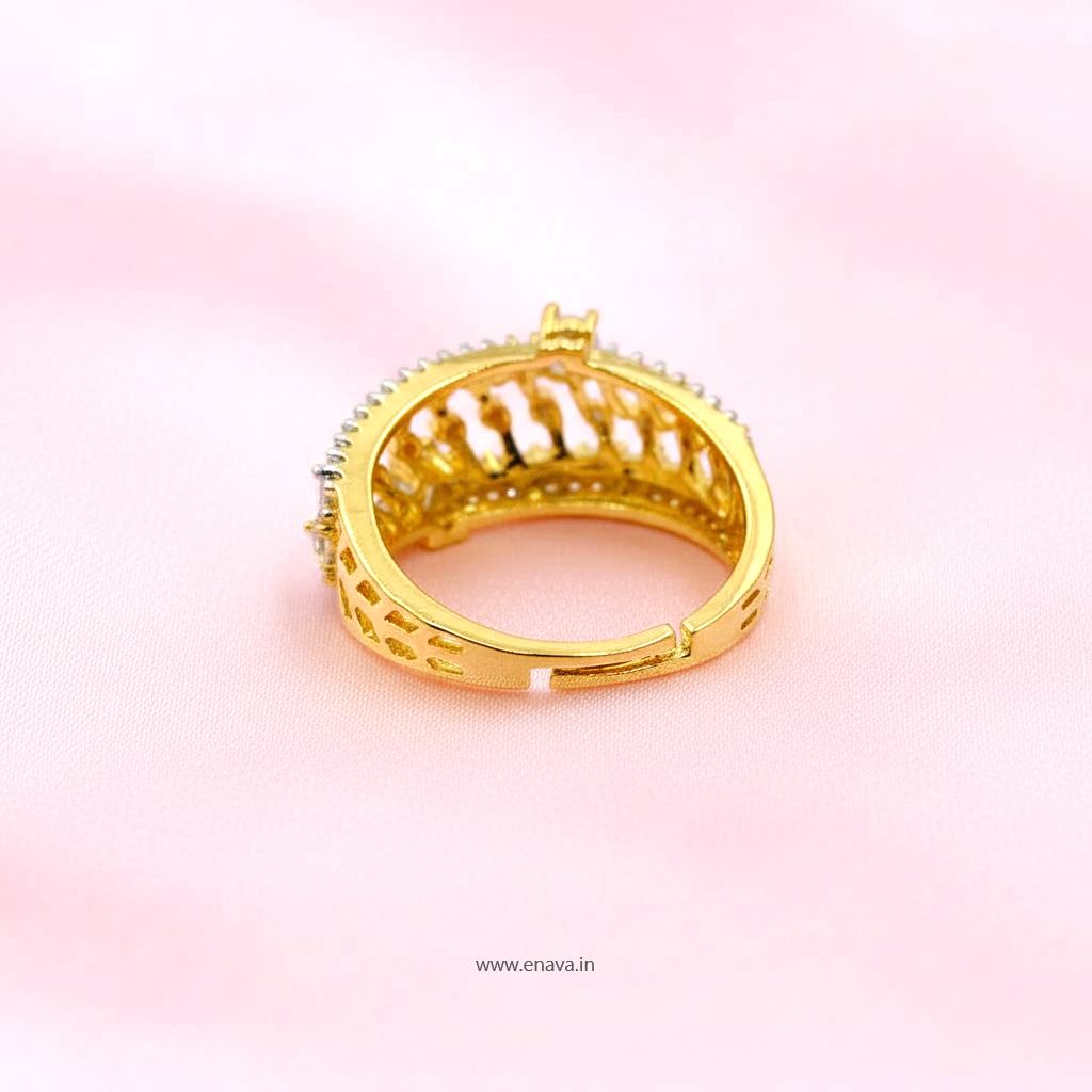 American Diamond CZ Gold Plated Adjustable Ring by Enava Ring Enava Jewels.