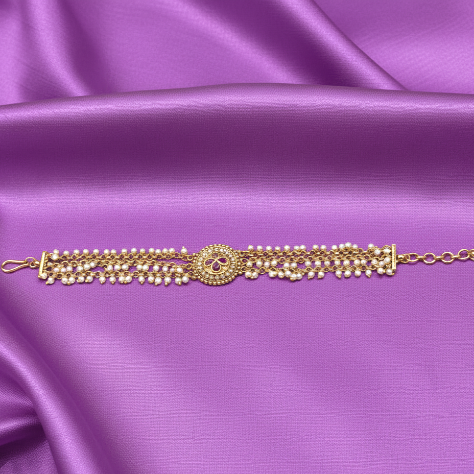 Golden Antique Pearl Adjustable Bracelet with Gold Plating By Enava