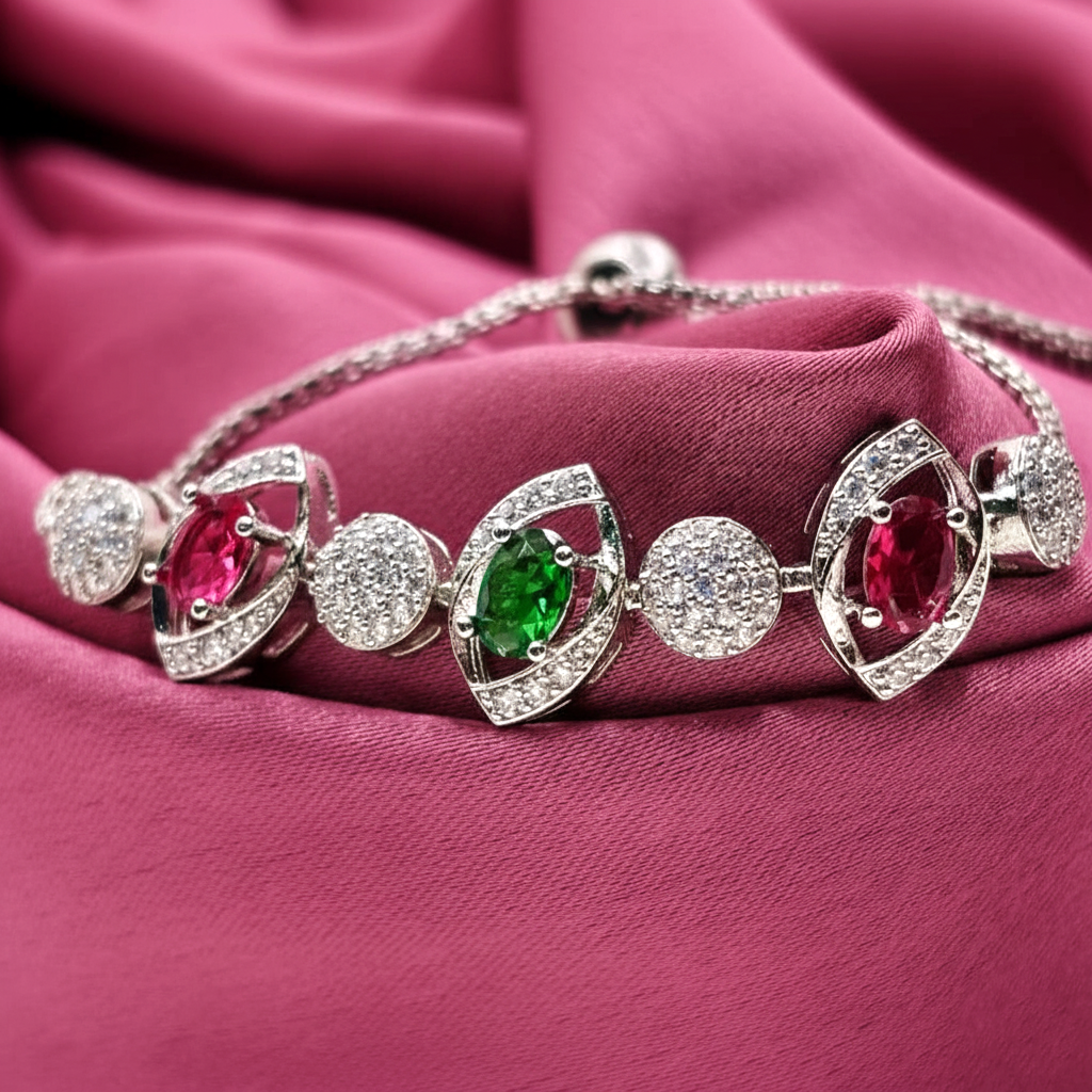 AD CZ Adjustable 2 Color Bracelet with Rhodium Plating ADBT21006 By Enava