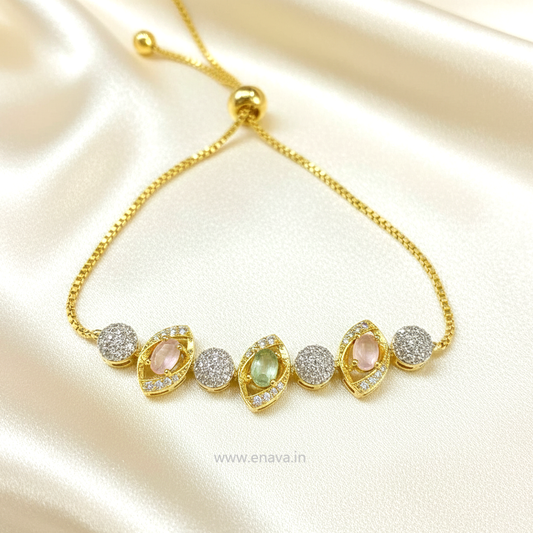 AD CZ Adjustable Multicolor Bracelet with 2 Tone Plating ADBT21007 By Enava