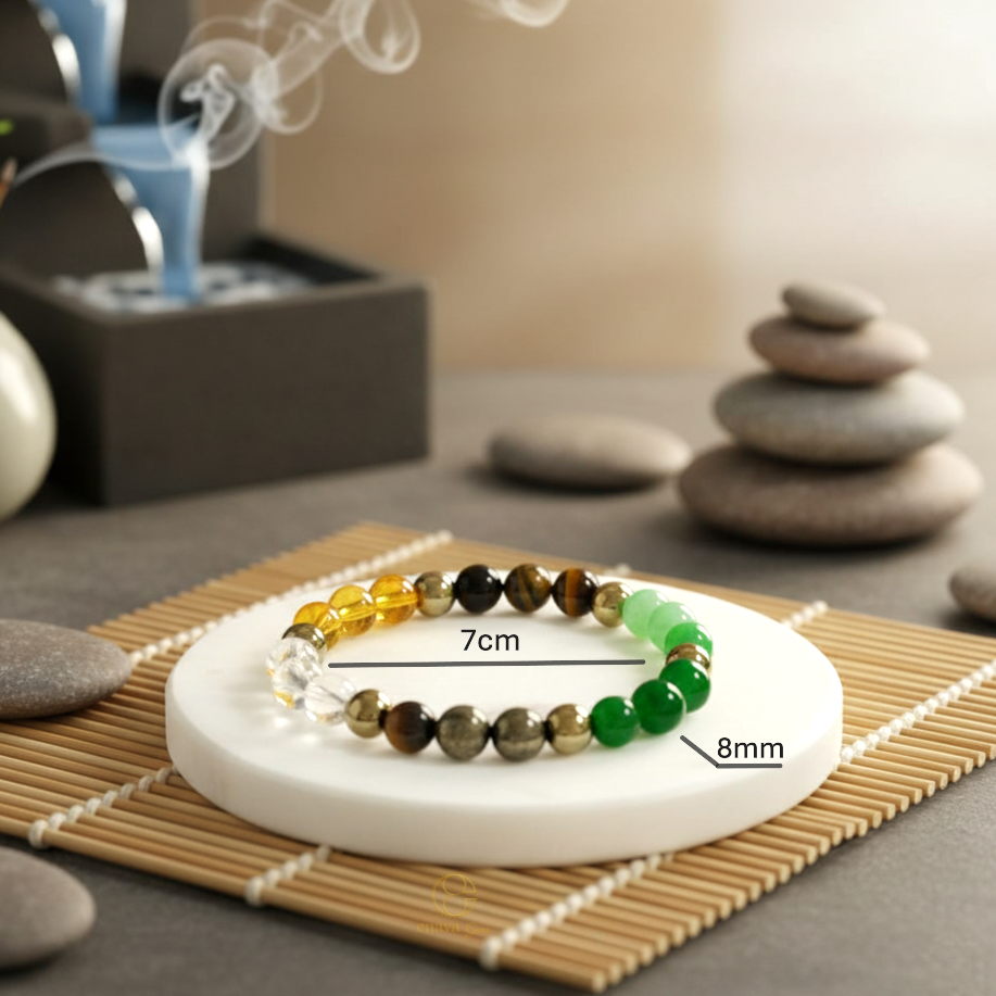 Dhana Yog Certified Bracelet | Money Magnet attracts Wealth & Financial Prosperity | Pyrite, Citrine, Aventurine, Tiger Eye, Green Jade & Natural Spahtic by Enava Gems Bracelet Enava Jewels.