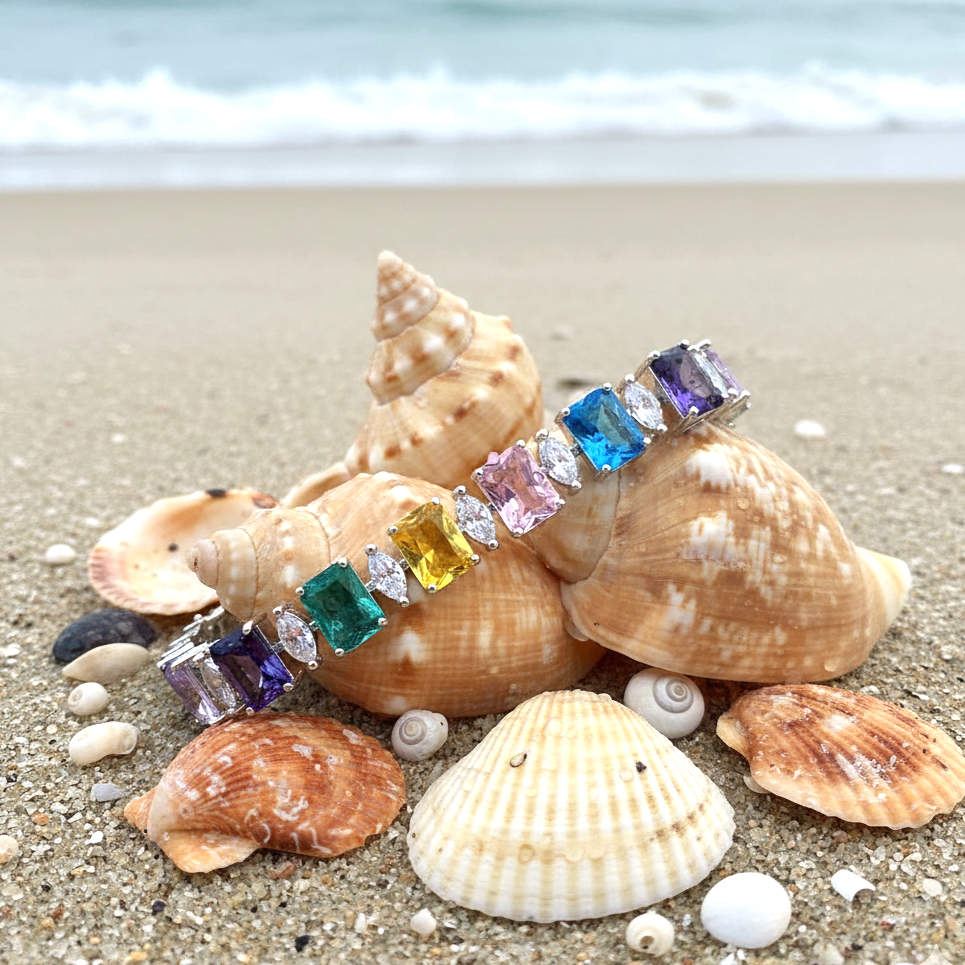 AD CZ Adjustable Multi-Color Bracelet with Rhodium Plating ADBT21003 By Enava Bracelet Enava Jewels.