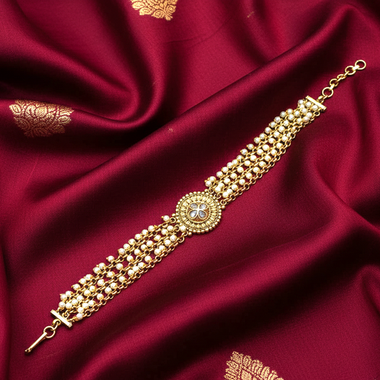 Golden Antique Pearl Adjustable Bracelet with Gold Plating By Enava Bracelet Enava Jewels.