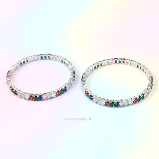 CZ Multicolor Stone Bangles with Rhodium Plating ADBG11001 by Enava