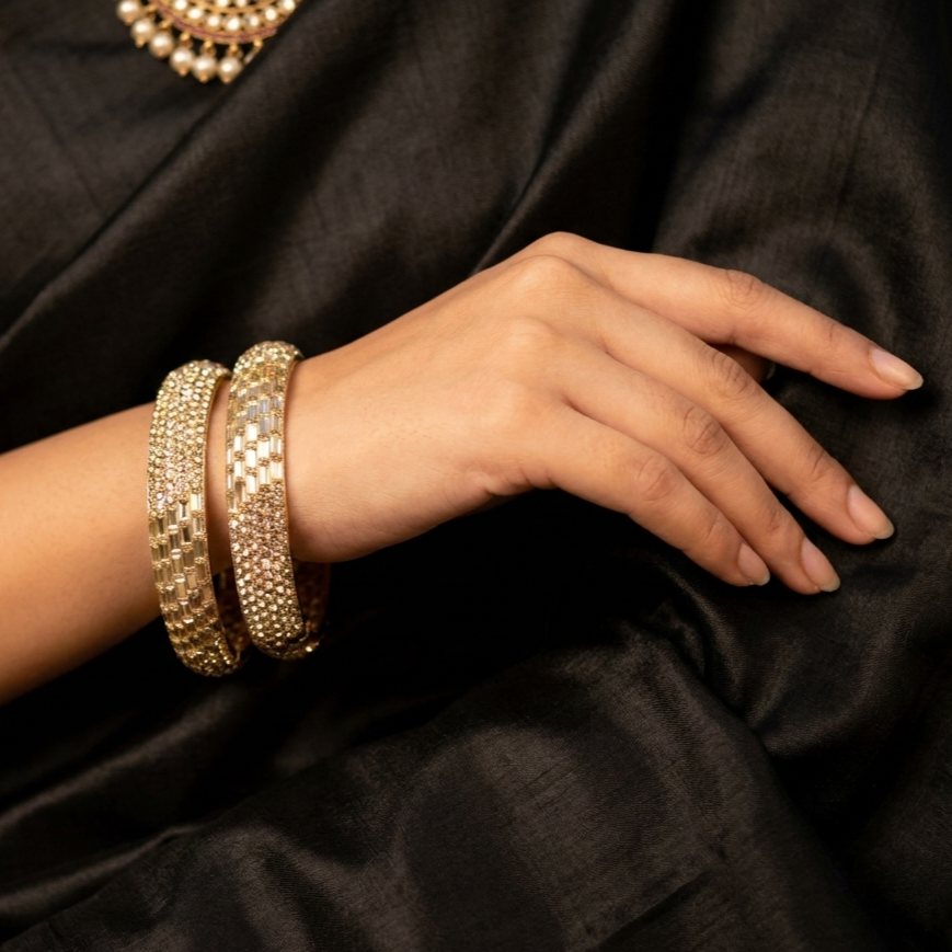 Gold Sparkling Stone Kada Bangles