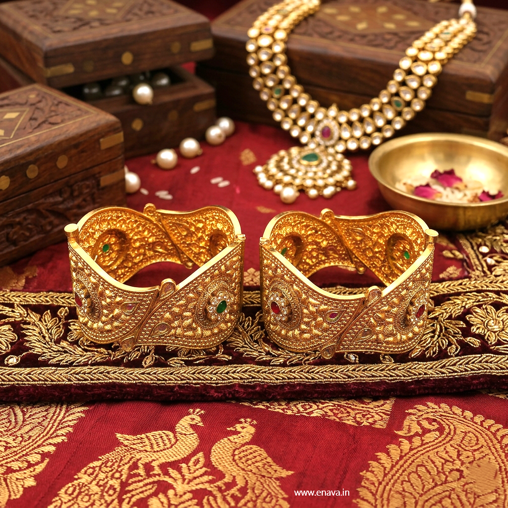 Rajwadi Swarnapatra with Ruby Kundan Kada Bangles by Enava