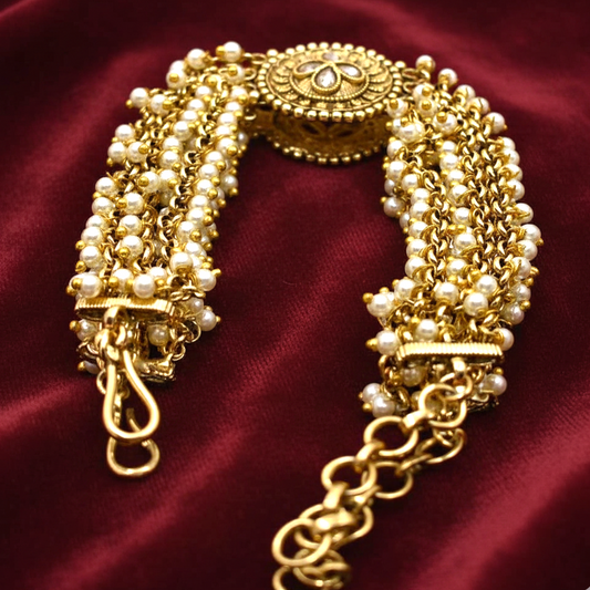 Golden Antique Pearl Adjustable Bracelet with Gold Plating By Enava