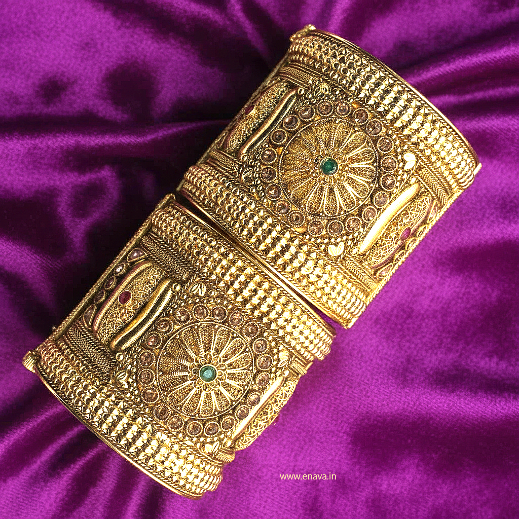 Rajwadi Heritage Broad Kada Bangles by Enava